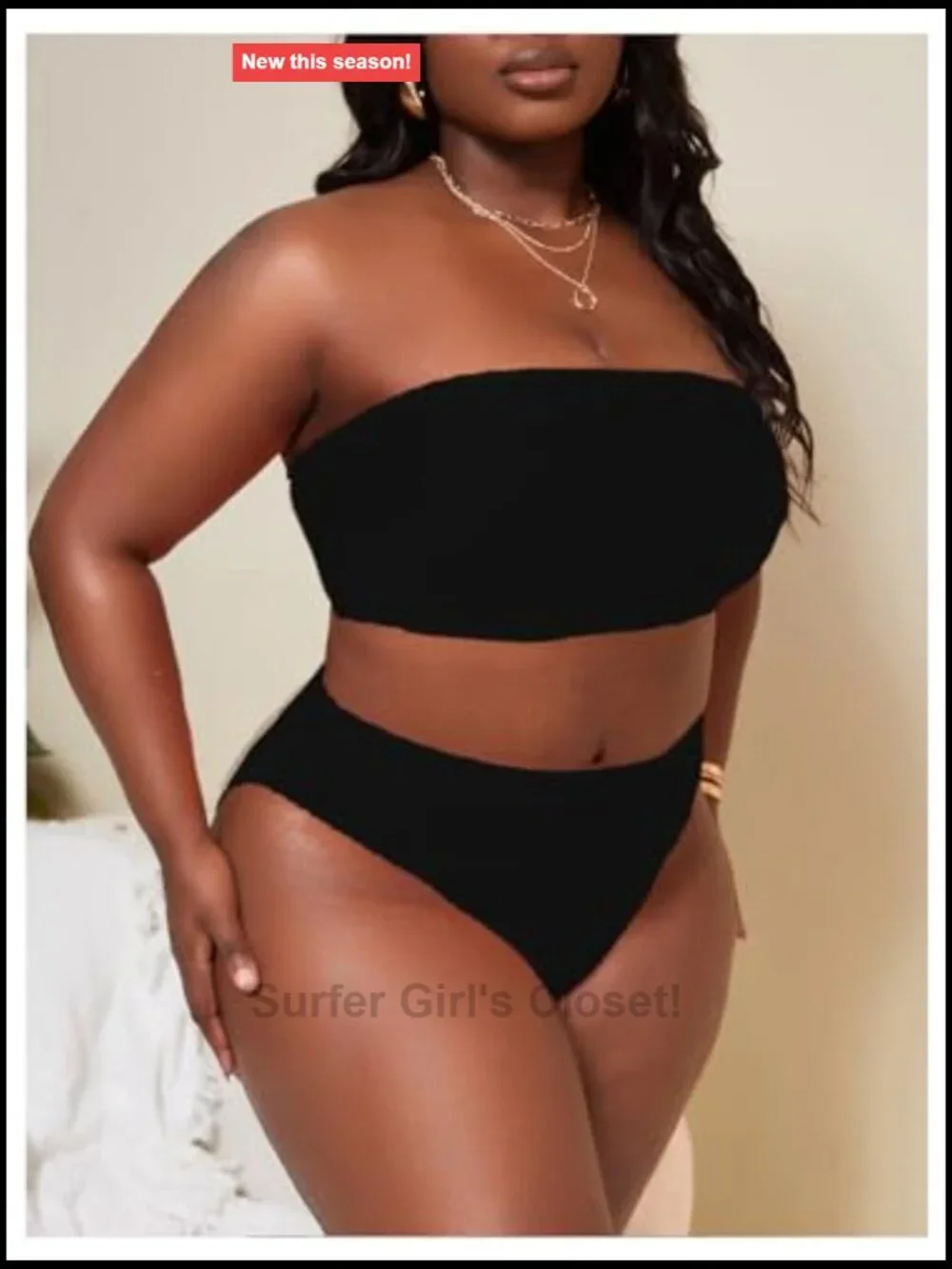 Plus Size Textured Bandeau High Waist Bikini Set Strapless Swimwear